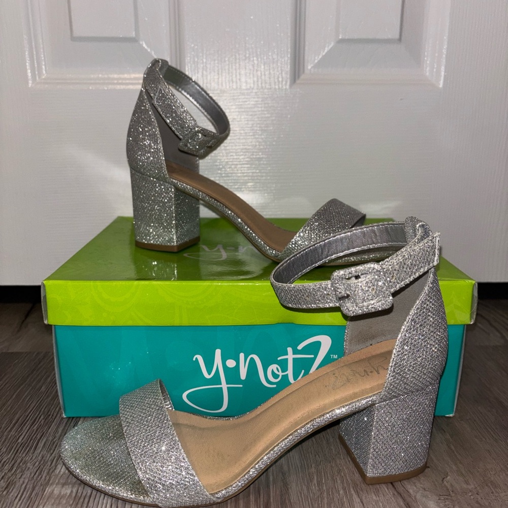 Y-Not Silver Sparkle Heeled Sandals